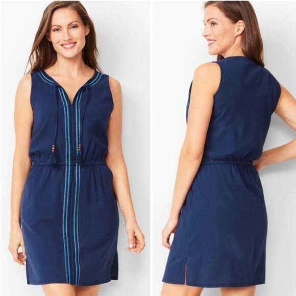 TALBOTS EMBROIDERED SPLIT NECK COVER-UP IN BLUE SIZE M - Picture 13 of 13